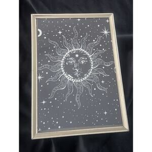 Vintage Whimsigoth Celestial Sun 5x7” Gold Frame Sun Art 90s Y2K